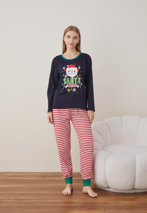 Pijama Dama Craciun "SANTA" ,maneca lunga ,pantaloni lungi,Engros